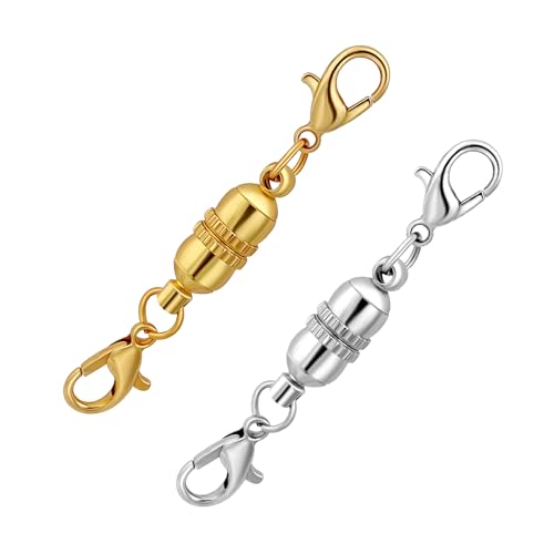 Yumttero Magnetische Halskettenverschlüsse und Verschlüsse, Gold- und versilberte Halskettenverlängerung, doppelter Karabinerverschluss, magnetische Schmuckverschlüsse für Armband, Halskette Yumttero Magnetische Halskettenverschlüsse und Verschlüsse, Gold- und versilberte Halskettenverlängerung, doppelter Karabinerverschluss, magnetische Schmuckverschlüsse für Armband, Halskette von Yumttero