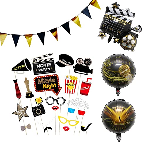 YunBey Filmnacht Banner Dekorationen, Foto Requisiten für Hollywood Oscar Themen Party, Zubehör für Filmabend von YunBey