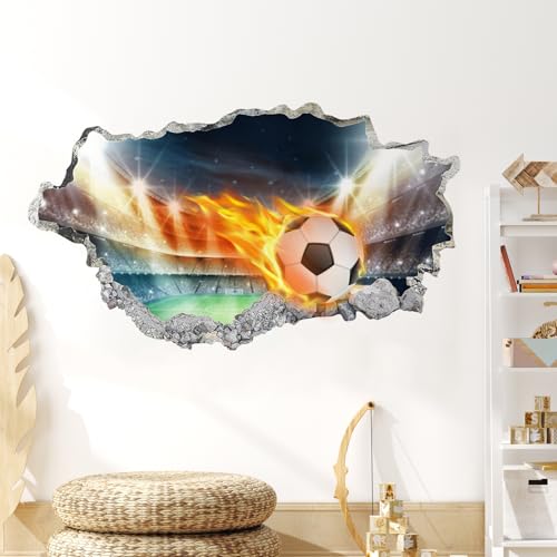 YunBey Wandtattoo Fussball Kinderzimmer 3D Fußball Wandtattoo Selbstklebend Durchbruch Fussball Wandsticker Groß Deko Kinderzimmer Jungen Schlafzimmer (68×39cm) von YunBey