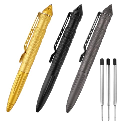 3 Stück Tactical Pen mit 3 Tinten Nachfüllpackungen,Taktischer Kugelschreiber ,Multifunktionales Antioxidans Selbstverteidigungstool,Geschenke für Männer,für Schreiben,Emergent Tool und Geschenk von YunJoyous