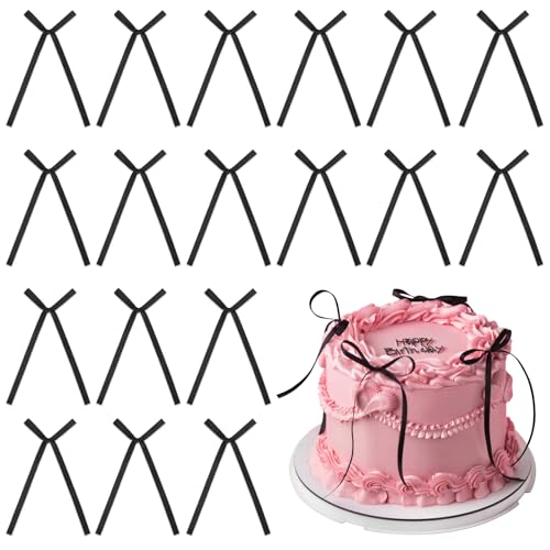 50 Pcs Bow Cake Decorations,Black Bow Ribbon,Birthday Cake Decorations Cute and Practical,Baby Shower Cake Decorations,Mini Bows for Crafting,for Kids Birthday Wedding Party Gift Wrapping von YunJoyous