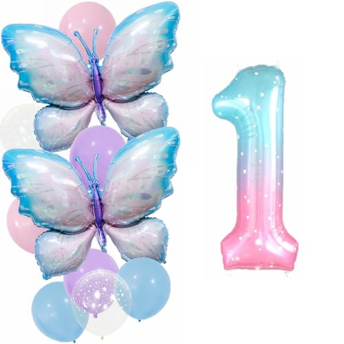 Yunchu Online 1. Geburtstag Dekoration Mädchen Gradient Schmetterling Ballons Deko 1 Jahre Schmetterling Geburtstag Party Set Große Schmetterling Folienballon für Schmetterling Party Supplies von Yunchu Online