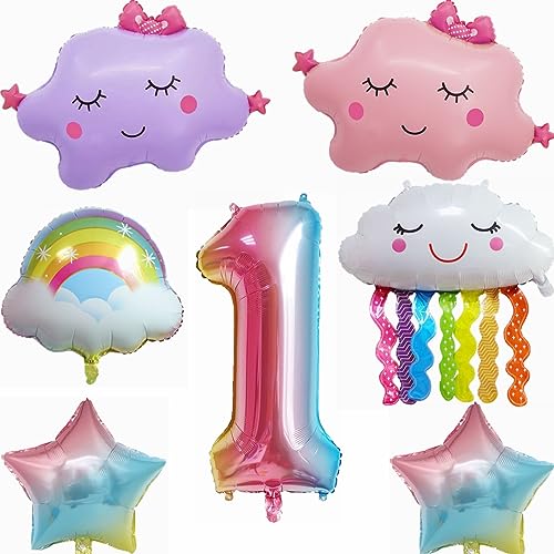 Yunchu Online 1. Regenbogen Geburtstagsdeko Set Geburtstagsdeko 1 Jahr Mädchen Folienballons zum 1. Geburtstag 1. Geburtstag Deko Regenbogen Quasten Ballon für Mädchen Geburtstag Deko von Yunchu Online