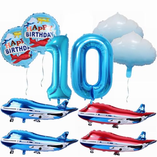 Yunchu Online 10. Flugzeug Geburtstag Dekoration - Großer Blauer Rot Ballon, Cloud Folienballons, Party Set für Junge Mädchen Yunchu Online 10. Flugzeug Geburtstag Dekoration - Großer Blauer Rot Ballon, Cloud Folienballons, Party Set für Junge Mädchen von Yunchu Online