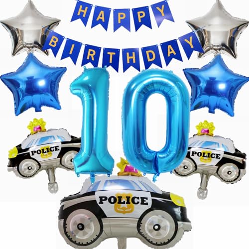 Yunchu Online 10. Polizei Geburtstag Dekoration - Tortendeko Luftballons, Blau Zahl 10 Helium Ballon für Motto Party Junge Geburtstag Party Supplies von Yunchu Online