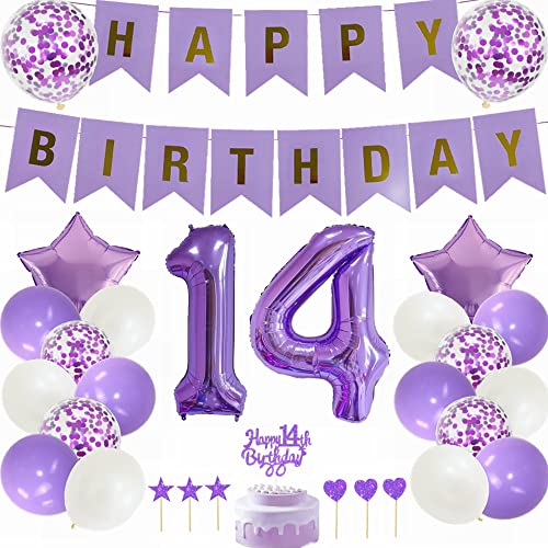 Yunchu Online 14. Geburtstag Dekoration Mädchen Lila - Party Deko Set Mit Tortendeko, Ballon für Junge und Mädchen - Geschenk 14 Jahre Yunchu Online 14. Geburtstag Dekoration Mädchen Lila - Party Deko Set Mit Tortendeko, Ballon für Junge und Mädchen - Geschenk 14 Jahre von Yunchu Online