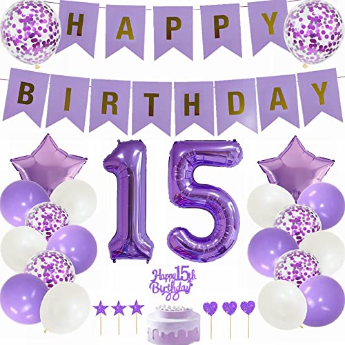 Yunchu Online 15. Geburtstag Dekoration Mädchen - Lila Tortendeko, White Party Deko für Junge und Mädchen - Geschenk 15 Jahre Ballon Set Yunchu Online 15. Geburtstag Dekoration Mädchen - Lila Tortendeko, White Party Deko für Junge und Mädchen - Geschenk 15 Jahre Ballon Set von Yunchu Online
