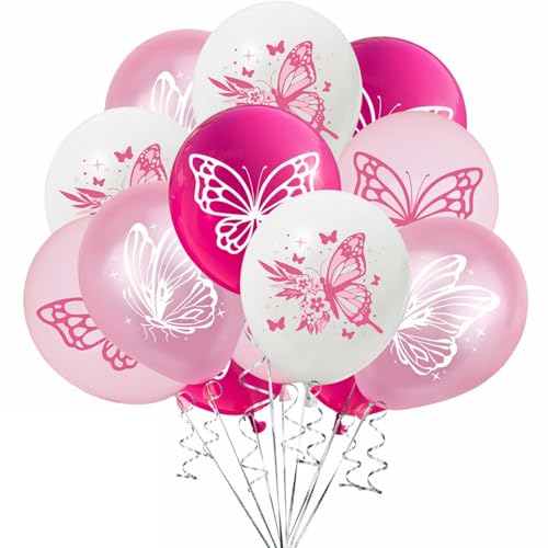Yunchu Online 16 Stück Rosa Schmetterling Ballons Geburtstagsdeko Mädchen Deko für Boho Party Dekoration Baby Shower Hochzeit Dusche von Yunchu Online