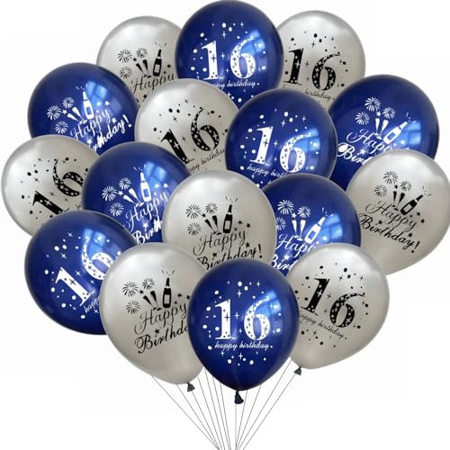 Yunchu Online 16. Geburtstag Luftballons Happy 16th Birthday Ballons Blau Silber 16. Geburtstag Dekoration 16 Jubiläum Geburtstagsparty Deko für Mädchen Jungen 16. Geburtstag Jubiläum Zubehör von Yunchu Online