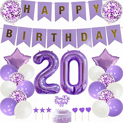 Yunchu Online 20. Geburtstag Dekoration Mädchen Lila - Party Deko für Junge und Mädchen - Tortendeko, Ballon, Geschenk - Lila White Party Yunchu Online 20. Geburtstag Dekoration Mädchen Lila - Party Deko für Junge und Mädchen - Tortendeko, Ballon, Geschenk - Lila White Party von Yunchu Online