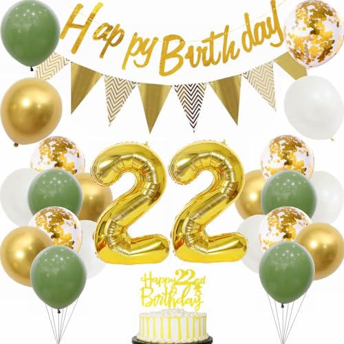 Yunchu Online 22. Geburtstag Deko für Frauen und Männer - Sage Grün Weiß Gold Party Ballons Tortendeko - Dekoration für 22 Jahre Feier Yunchu Online 22. Geburtstag Deko für Frauen und Männer - Sage Grün Weiß Gold Party Ballons Tortendeko - Dekoration für 22 Jahre Feier von Yunchu Online
