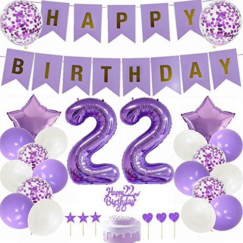 Yunchu Online 22. Geburtstag Dekoration Mann Frau Lila - Tortendeko White Party Deko - Geschenk 22 Jahre Ballon von Yunchu Online
