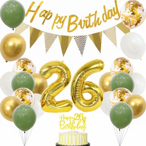 Yunchu Online 26. Geburtstag Deko für Frauen und Männer - Sage Grün, Weiß, Gold Party Ballons und Tortendeko Yunchu Online 26. Geburtstag Deko für Frauen und Männer - Sage Grün, Weiß, Gold Party Ballons und Tortendeko von Yunchu Online