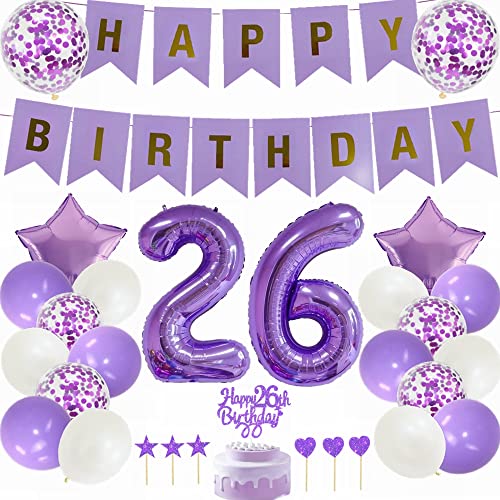 Yunchu Online 26. Geburtstag Dekoration Mann Frau Lila Tortendeko Geburtstag Lila White Party Deko 26. Geburtstag Party Deko 26 Geburtstag Mann Frau Deko Geschenk 26 jahre Geburtstag Deko Ballon von Yunchu Online