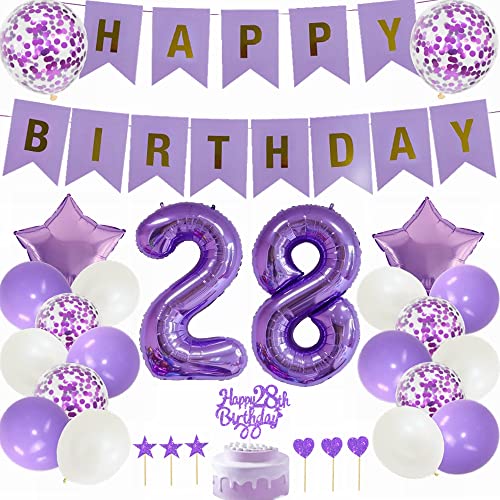 Yunchu Online 28. Geburtstag Dekoration Mann Frau Lila Tortendeko Geburtstag Lila White Party Deko 28. Geburtstag Party Deko 28 Geburtstag Mann Frau Deko Geschenk 28 jahre Geburtstag Deko Ballon von Yunchu Online