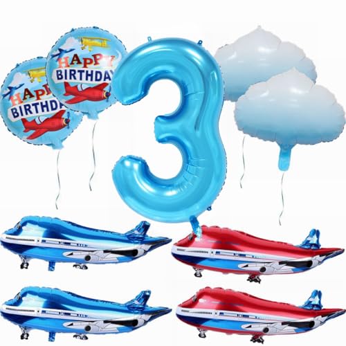 Yunchu Online 3. Flugzeug Geburtstag Dekoration - Großer Blauer Rot Ballon, Cloud Folienballons, Party Set für 3. Geburtstag Junge Mädchen Yunchu Online 3. Flugzeug Geburtstag Dekoration - Großer Blauer Rot Ballon, Cloud Folienballons, Party Set für 3. Geburtstag Junge Mädchen von Yunchu Online