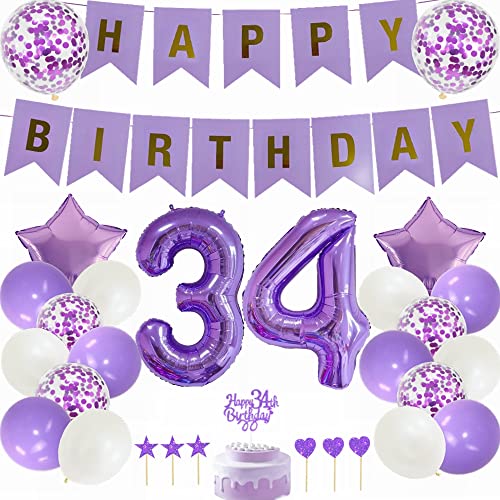 Yunchu Online 34. Geburtstag Dekoration Lila Weiß für Mann und Frau - Tortendeko, Party Deko, Ballon - Geschenk für 34 Jahre Yunchu Online 34. Geburtstag Dekoration Lila Weiß für Mann und Frau - Tortendeko, Party Deko, Ballon - Geschenk für 34 Jahre von Yunchu Online