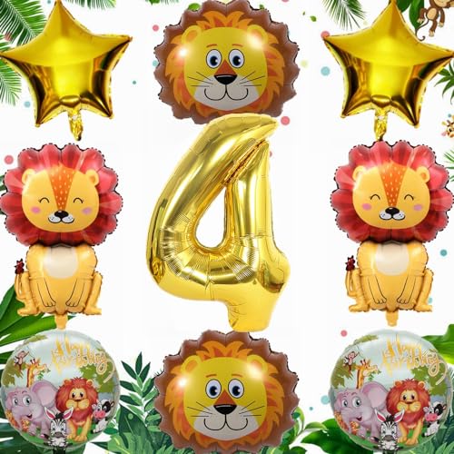 Yunchu Online 4.Geburtstag Dschungel Dekoration Löwe Luftballon Set 4 Geburtstag Junge Mädchen Dschungel Tiere Folienballons Luftballons 4. Geburtstag 4 Jahr Dschungel Geburtstag Dekoration von Yunchu Online