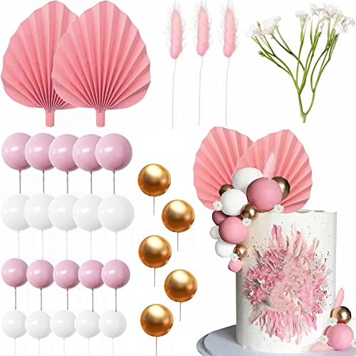 Yunchu Online 42 Stück Boho Tortenaufsatz Dekoration Geburtstag Kuchen Dekoration Kugel Pink Tortendeko Kugeln Tortendeko Kugeln Kuchen Deko Hochzeit Cupcake Topper für Bohemian Geburtstag Babyparty von Yunchu Online