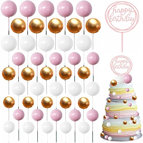 Yunchu Online 46 Stück Kuchen Dekoration Kugel Happy Birthday Tortendeko Geburtstag Mädchen Tortendeko Cupcake Topper Geburtstag Kuchen Dekoration Kugel Hochzeit Goldene Kugeln für Geburtstag Hochzeit von Yunchu Online