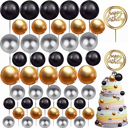 Yunchu Online 46 Stück Kuchen Dekoration Kugel Happy Birthday Tortendeko Geburtstag Mädchen Tortendeko Cupcake Topper Geburtstag Kuchen Dekoration Kugel Hochzeit Goldene Kugeln für Geburtstag Hochzeit von Yunchu Online