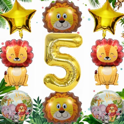 Yunchu Online 5.Geburtstag Dschungel Dekoration Löwe Luftballon Set 5 Geburtstag Junge Mädchen Dschungel Tiere Folienballons Luftballons 5. Geburtstag 5 Jahr Dschungel Geburtstag Dekoration von Yunchu Online