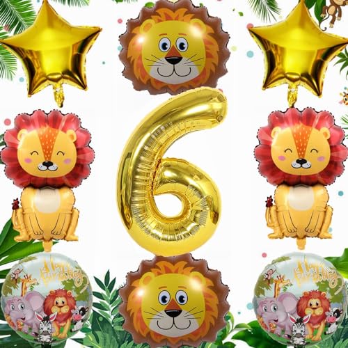 Yunchu Online 6. Geburtstag Dschungel Dekoration: Löwe Luftballon Set mit 10 Stück, Gold, Ballons, Dschungel Tiere, 6. Geburtstag Dekoration für Kinder, Unisex-Kinder von Yunchu Online