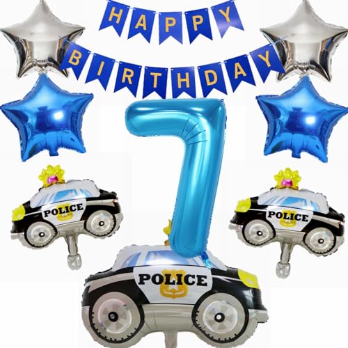 Yunchu Online 7. Polizei Geburtstag Dekoration - Tortendeko Luftballons, Blau Zahl 7 Helium Ballon für Motto Party Junge Geburtstag Party Supplies von Yunchu Online