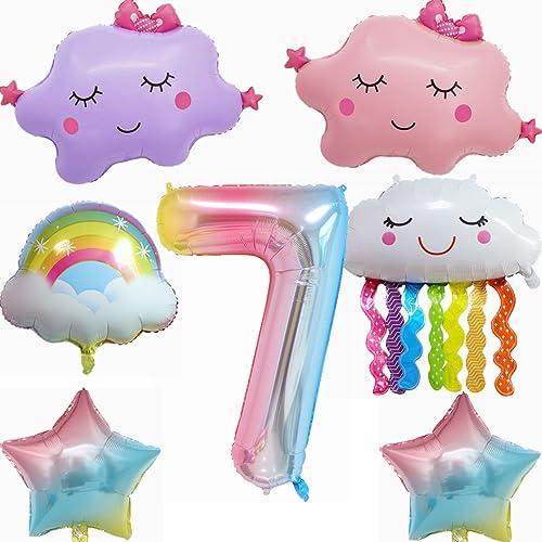 Yunchu Online 7. Regenbogen Geburtstagsdeko Set: 9 Stück Ballons (7, Wolken, Sterne) für Mädchen Geburtstag Deko von Yunchu Online