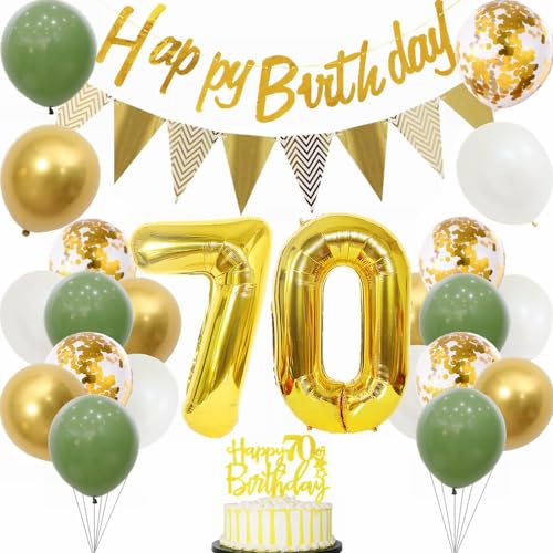 Yunchu Online 70. Geburtstag Deko für Frauen und Männer - Sage Grün Weiß Gold Party Ballons und Tortendeko für 70 Jahre Feier von Yunchu Online
