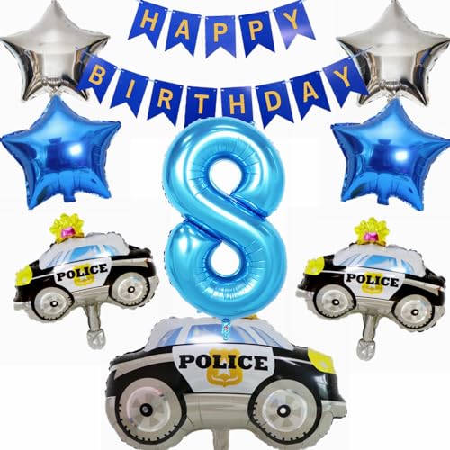 Yunchu Online 8. Polizei Geburtstag Dekoration - Tortendeko Luftballons, Blau Zahl 8 Helium Ballon für Motto Party Junge Geburtstag Party Supplies von Yunchu Online