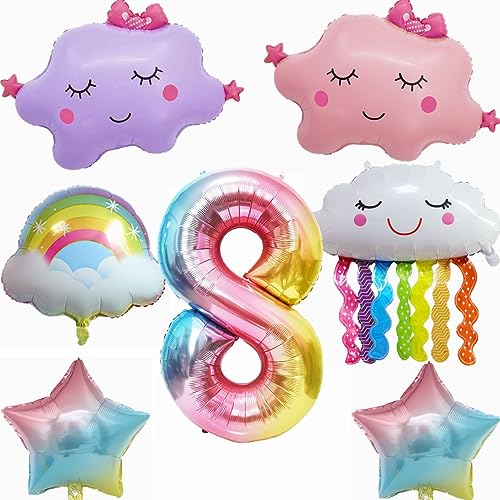 Yunchu Online 8. Regenbogen Geburtstagsdeko Set Geburtstagsdeko 8 Jahr Mädchen Folienballons zum 8. Geburtstag 8. Geburtstag Deko Regenbogen Quasten Ballon für Mädchen Geburtstag Deko von Yunchu Online