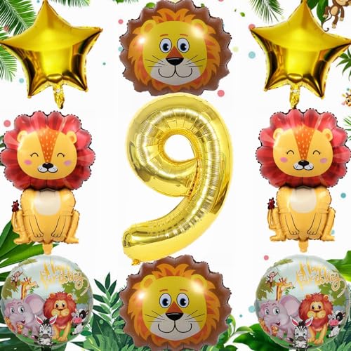 Yunchu Online 9.Geburtstag Dschungel Dekoration Löwe Luftballon Set 9 Geburtstag Junge Mädchen Dschungel Tiere Folienballons Luftballons 9. Geburtstag 9 Jahr Dschungel Geburtstag Dekoration von Yunchu Online