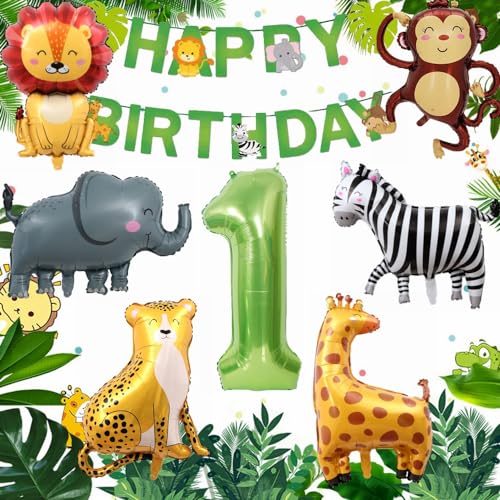 Yunchu Online Deko 1. Geburtstag 1 Jahr Dschungel Dekoration 1. Geburtstag Dekoration Junge Mädchen Dschungel Tiere Folienballons Luftballons 1. Geburtstag 1 Jahr Dschungel Geburtstag Dekoration von Yunchu Online