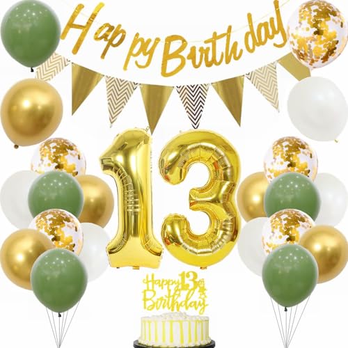 Yunchu Online Deko 13 Geburtstag Junge Mädchen 13 Jahre Geburtstag Party Dekoration 13. Geburtstag Tortendeko Sage Grün Weiß Gold Party Ballons für Geburtstagsdeko 13 Jahre Geburtstag Party Dekoration Yunchu Online Deko 13 Geburtstag Junge Mädchen 13 Jahre Geburtstag Party Dekoration 13. Geburtstag Tortendeko Sage Grün Weiß Gold Party Ballons für Geburtstagsdeko 13 Jahre Geburtstag Party Dekoration von Yunchu Online