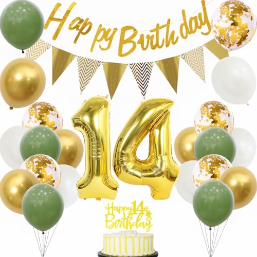 Yunchu Online Deko 14 Geburtstag Junge Mädchen 14 Jahre Geburtstag Party Dekoration 14. Geburtstag Tortendeko Sage Grün Weiß Gold Party Ballons für Geburtstagsdeko 14 Jahre Geburtstag Party Dekoration Yunchu Online Deko 14 Geburtstag Junge Mädchen 14 Jahre Geburtstag Party Dekoration 14. Geburtstag Tortendeko Sage Grün Weiß Gold Party Ballons für Geburtstagsdeko 14 Jahre Geburtstag Party Dekoration von Yunchu Online