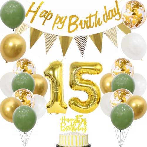 Yunchu Online Deko 15 Geburtstag Junge Mädchen 15 Jahre Geburtstag Party Dekoration 15. Geburtstag Tortendeko Sage Grün Weiß Gold Party Ballons für Geburtstagsdeko 15 Jahre Geburtstag Party Dekoration Yunchu Online Deko 15 Geburtstag Junge Mädchen 15 Jahre Geburtstag Party Dekoration 15. Geburtstag Tortendeko Sage Grün Weiß Gold Party Ballons für Geburtstagsdeko 15 Jahre Geburtstag Party Dekoration von Yunchu Online