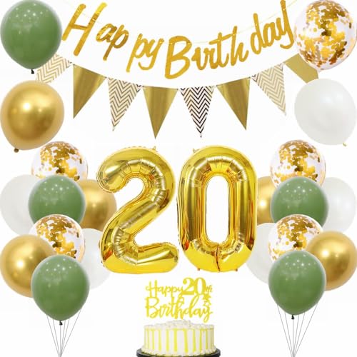 Yunchu Online 20. Geburtstag Deko für Junge Mädchen - Sage Grün Weiß Gold Party Ballons, Tortendeko - Dekoration für 20 Jahre Feier Yunchu Online 20. Geburtstag Deko für Junge Mädchen - Sage Grün Weiß Gold Party Ballons, Tortendeko - Dekoration für 20 Jahre Feier von Yunchu Online