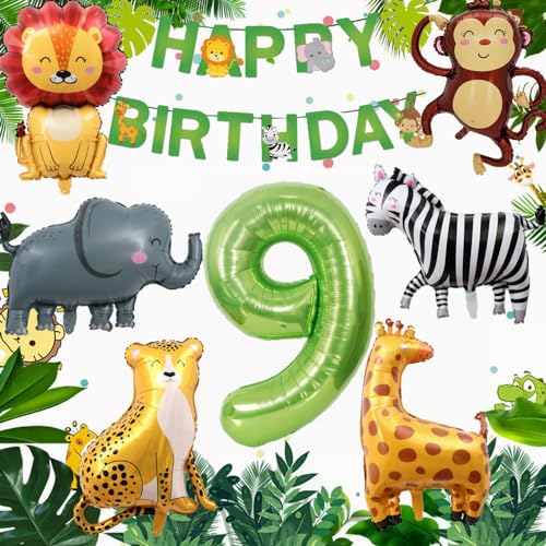 Yunchu Online Deko 9. Geburtstag 9 Jahr Dschungel Dekoration 9. Geburtstag Dekoration Junge Mädchen Dschungel Tiere Folienballons Luftballons 9. Geburtstag 9 Jahr Dschungel Geburtstag Dekoration von Yunchu Online