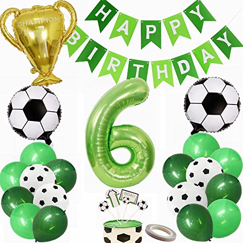 Yunchu Online Fussball Luftballon 6. Geburtstag Dekoration Grün 6 Geburtstag Junge Cake Topper 6 Jahre Geburtstag Party Deko Fußball Geburtstag Luftballons Dekoration 6 Geburtstag Junge Deko Geschenk von Yunchu Online