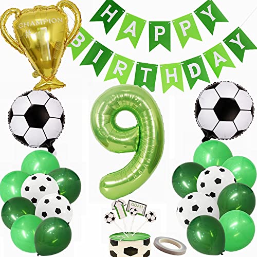 Yunchu Online Fussball Luftballon 9. Geburtstag Dekoration Grün 9 Geburtstag Junge Cake Topper 9 Jahre Geburtstag Party Deko Fußball Geburtstag Luftballons Dekoration 9 Geburtstag Junge Deko Geschenk von Yunchu Online