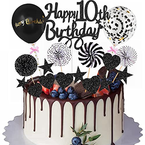 Yunchu Online Happy 10th Birthday Tortendeko Schwarz Tortendeko 10 Geburtstag Deko Kuchen Topper 10 jahre Junge Mädchen Kuchendeko 10. Geburtstag Schwarz Tortendeko für 10. Geburtstag Cupcake Toppers Yunchu Online Happy 10th Birthday Tortendeko Schwarz Tortendeko 10 Geburtstag Deko Kuchen Topper 10 jahre Junge Mädchen Kuchendeko 10. Geburtstag Schwarz Tortendeko für 10. Geburtstag Cupcake Toppers von Yunchu Online