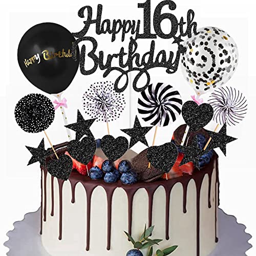 Yunchu Online Happy 16th Birthday Tortendeko Schwarz Tortendeko 16 Geburtstag Deko Kuchen Topper 16 jahre Junge Mädchen Kuchendeko 16. Geburtstag Schwarz Tortendeko für 16. Geburtstag Cupcake Toppers Yunchu Online Happy 16th Birthday Tortendeko Schwarz Tortendeko 16 Geburtstag Deko Kuchen Topper 16 jahre Junge Mädchen Kuchendeko 16. Geburtstag Schwarz Tortendeko für 16. Geburtstag Cupcake Toppers von Yunchu Online