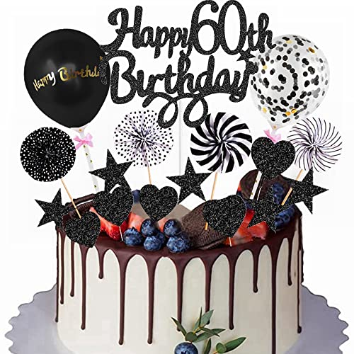 Yunchu Online Happy 60th Birthday Tortendeko Schwarz für Mann Frau - Kuchen Topper, Kuchendeko, Cupcake Toppers - 60 Jahre Geburtstag Deko Yunchu Online Happy 60th Birthday Tortendeko Schwarz für Mann Frau - Kuchen Topper, Kuchendeko, Cupcake Toppers - 60 Jahre Geburtstag Deko von Yunchu Online
