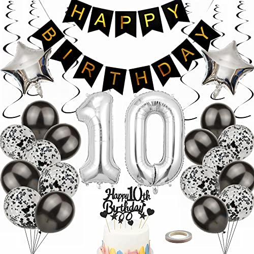 Yunchu Online Luftballon 10. Geburtstag Dekoration 10 Jahr Junge Mädchen Black and Silber Party Deko 10. Geburtstag Junge Party Deko 10 Geburtstag Mädchen Deko Geschenk 10 jahre Geburtstag deko Ballon von Yunchu Online