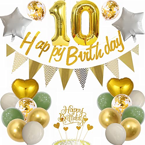 Yunchu Online Luftballon 10. Geburtstag Dekoration 10 Jahr Junge Mädchen Grün Gold Party Deko 10 Geburtstag Junge Mädchen Party Deko 10 Geburtstag Mädchen Deko Geschenk 10 jahre Geburtstag deko Ballon von Yunchu Online