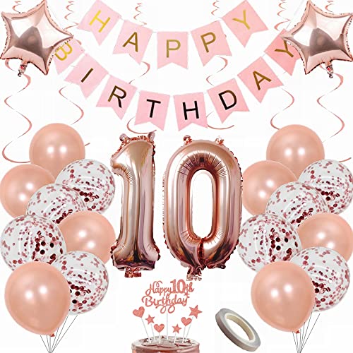 Yunchu Online Luftballon 10. Geburtstag Mädchen Dekoration Rosegold Geburtstag Party Deko 10. Geburtstag Mädchen Tortendeko 10 Geburtstag Mädchen Deko Geschenk 10. Geburtstag Dekoration Ballon von Yunchu Online