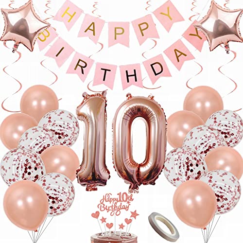Yunchu Online Luftballon 10. Geburtstag Mädchen Dekoration Rosegold Party Deko Tortendeko Geschenk Ballon von Yunchu Online