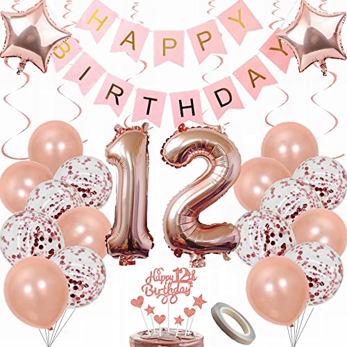 Yunchu Online Luftballon 12. Geburtstag Mädchen Dekoration Rosegold Geburtstag Party Deko 12. Geburtstag Mädchen Tortendeko 12 Geburtstag Mädchen Deko Geschenk 12. Geburtstag Dekoration Ballon von Yunchu Online