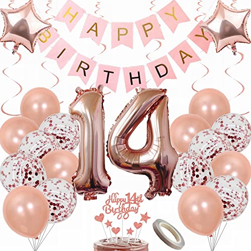 Yunchu Online Luftballon 14. Geburtstag Dekoration Rosegold - Party Deko Set für Mädchen Mit Tortendeko und Geschenk - Ballon Yunchu Online Luftballon 14. Geburtstag Dekoration Rosegold - Party Deko Set für Mädchen Mit Tortendeko und Geschenk - Ballon von Yunchu Online